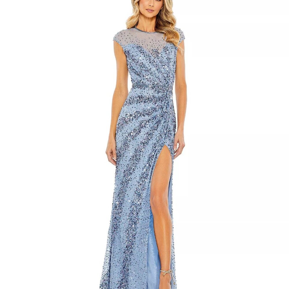 Mac Duggal Women's Embellished Illusion High Neck Cap Sleeve Gown